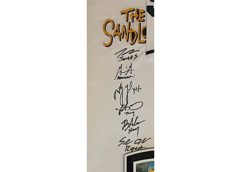 The Sandlot Cast Signed Framed 35x44 Baseball Jersey (JSA) Autographed by 6