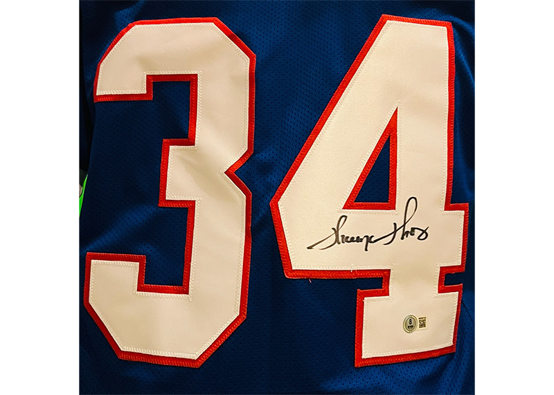 Thurman Thomas Signed Buffalo Blue Stat Football Jersey Beckett