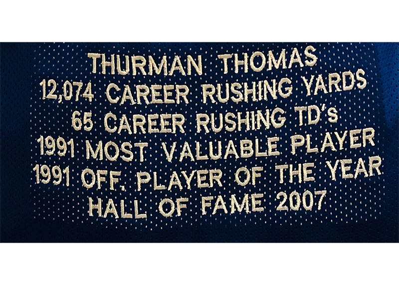 Thurman Thomas Signed Buffalo Blue Stat Football Jersey Beckett
