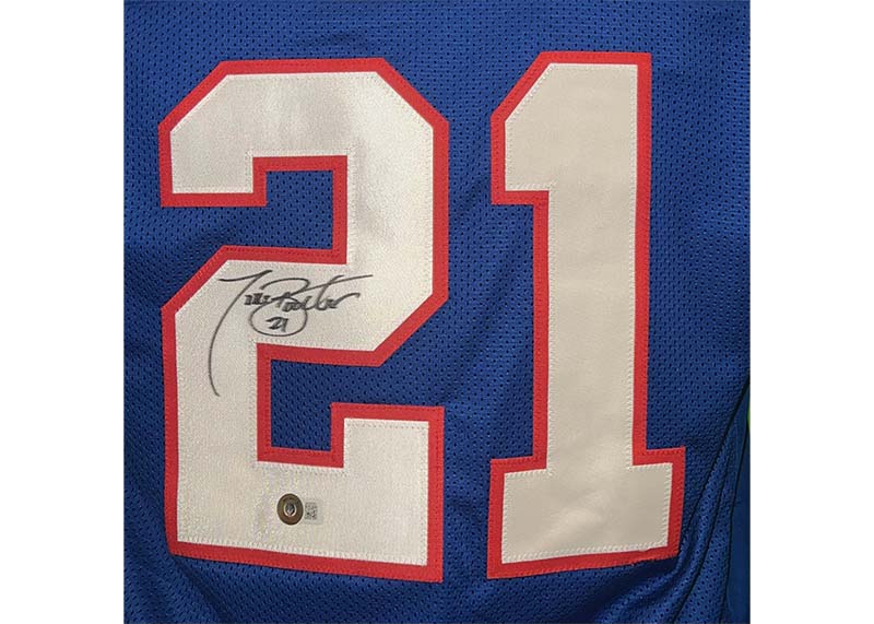 Tiki Barber Signed Custom Blue Football Jersey Beckett