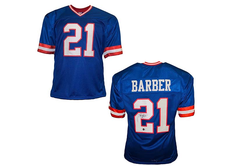 Tiki Barber Signed Custom Blue Football Jersey Beckett