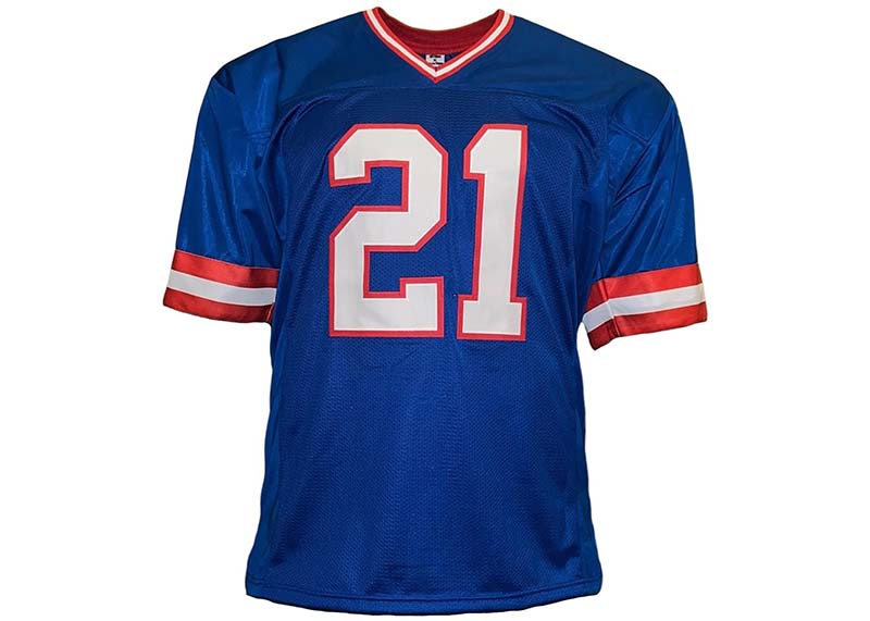 Tiki Barber Signed New York Blue Football Jersey Beckett