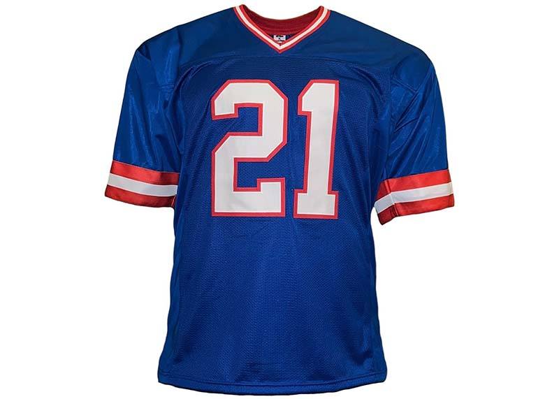 Tiki Barber Signed Custom Blue Football Jersey Beckett