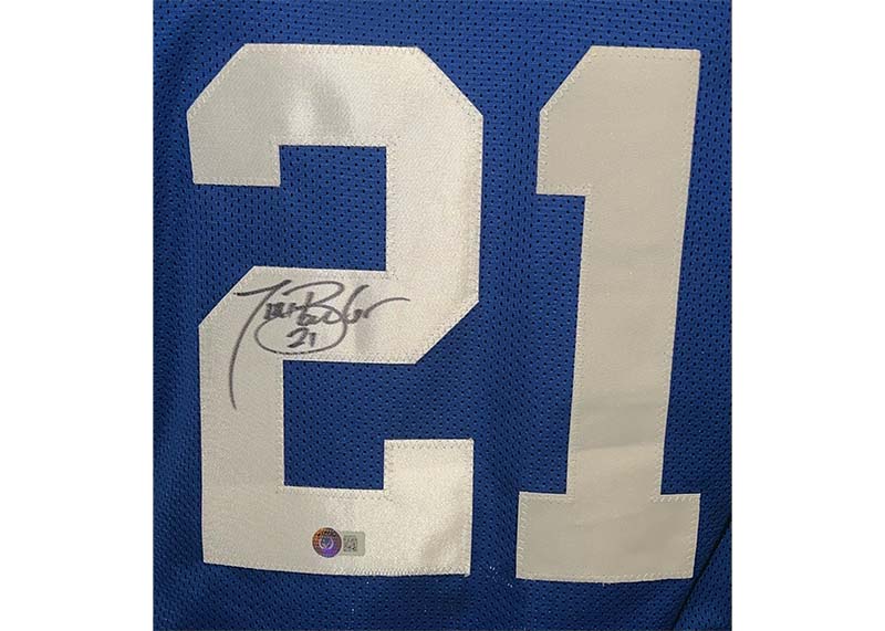 Tiki Barber Signed New York Blue Football Jersey Beckett