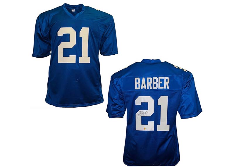Tiki Barber Signed New York Blue Football Jersey Beckett