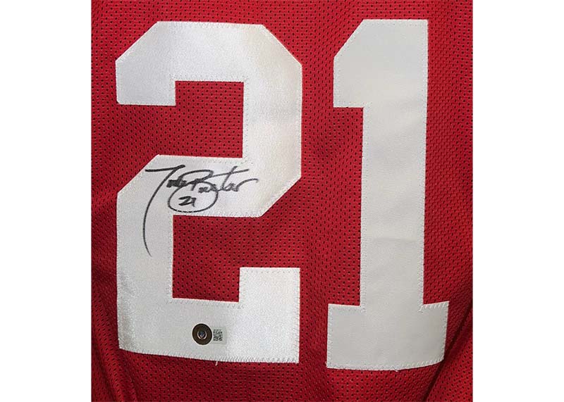 Tiki Barber Signed Custom Red Football Jersey Beckett