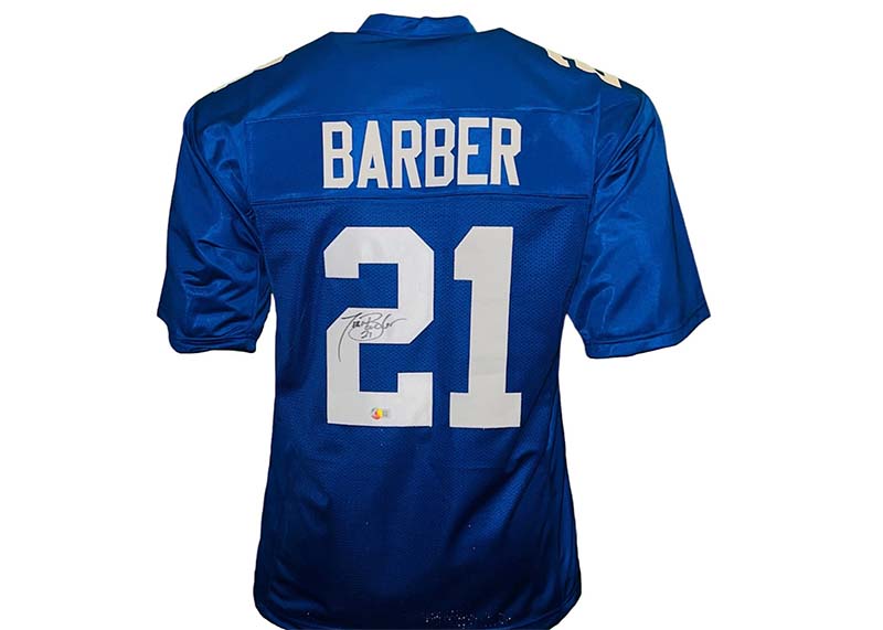 Tiki Barber Signed New York Blue Football Jersey Beckett