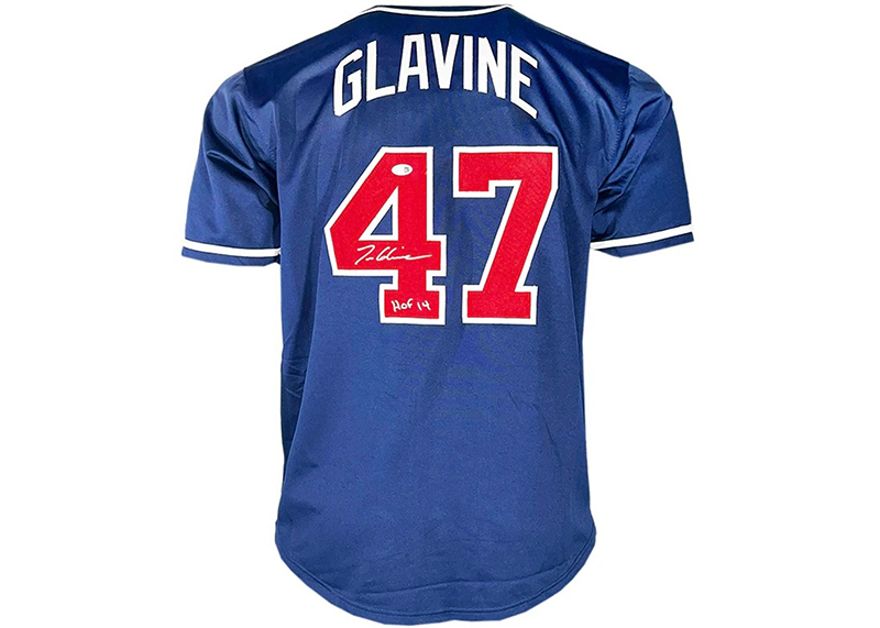 Tom Glavine Signed HOF 14 Inscription Atlanta Navy Baseball Jersey JSA