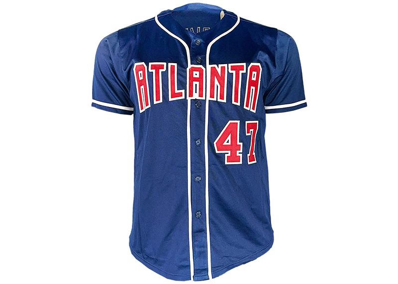 Tom Glavine Signed HOF 14 Inscription Atlanta Navy Baseball Jersey JSA