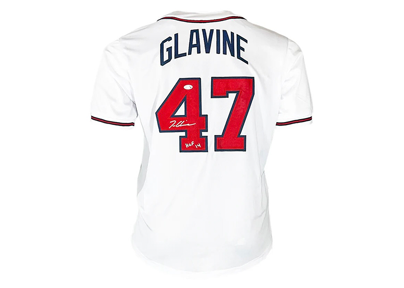 Tom Glavine Signed HOF 14 Inscription Atlanta White Baseball Jersey JSA