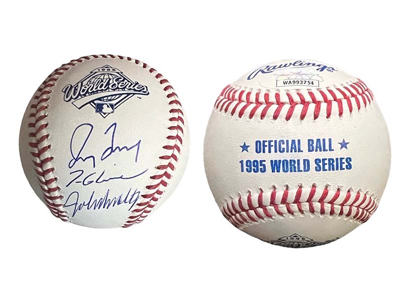 Tom Glavine, Greg Maddux, and John Smoltz Signed Rawlings Official MLB 1995 World Series Baseball (JSA)