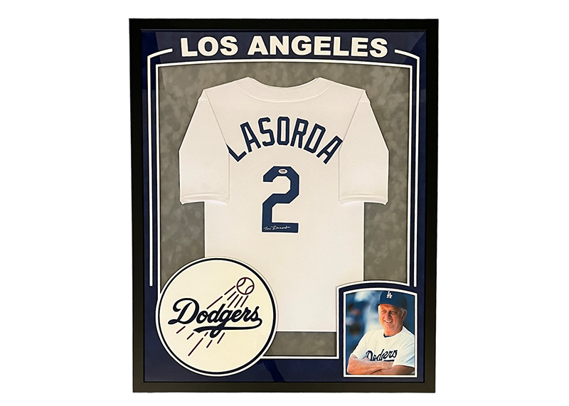 Tommy Lasorda Signed Los Angeles 35x44 Framed Baseball Jersey (PSA)