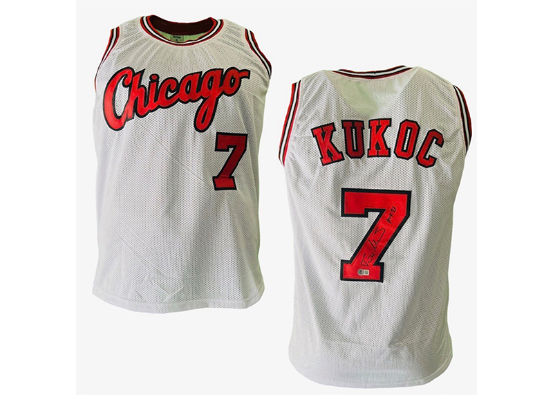 Toni Kukoc Signed Chicago White Basketball Jersey Beckett HOF 21 Inscription