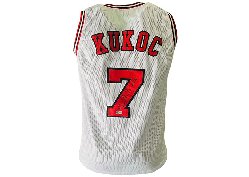Toni Kukoc Signed Chicago White Basketball Jersey Beckett HOF 21 Inscription