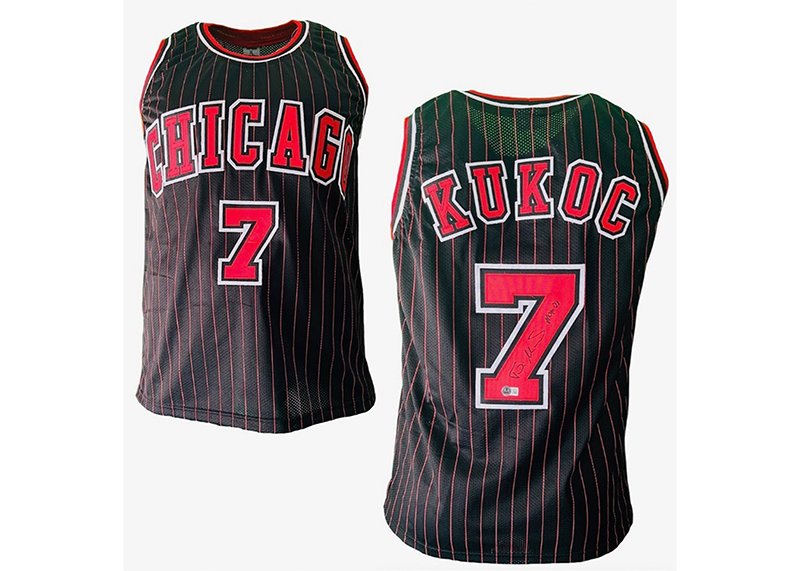 Toni Kukoc Signed Custom Black Pinstripe Basketball Jersey Beckett HOF 21 Insc