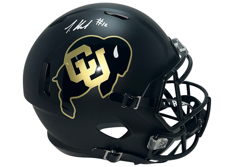 Travis Hunter Signed Colorado Buffaloes Speed Full-Size Replica Black Football Helmet (Beckett)