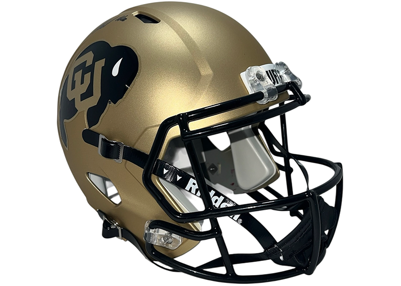 Travis Hunter Signed Colorado Buffaloes Speed Full-Size Replica Gold Football Helmet (Beckett)
