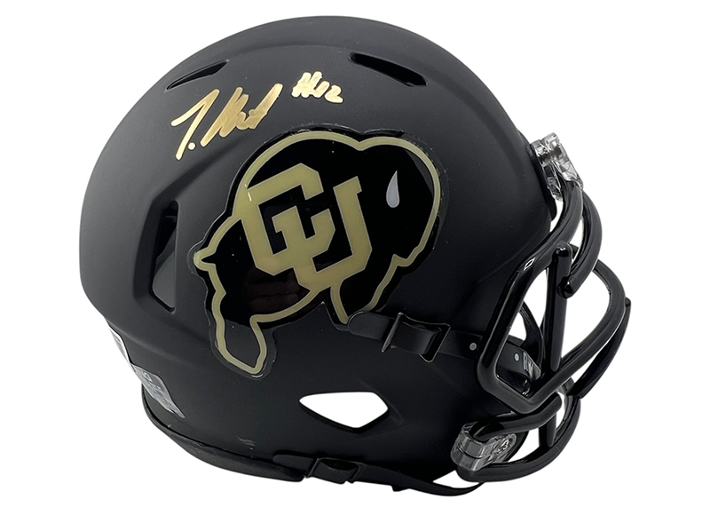 Travis Hunter Signed Colorado Buffaloes Speed Mini Black Football Helmet Beckett