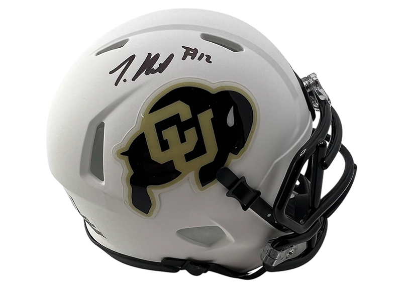 Travis Hunter Signed Colorado Buffaloes Speed Mini White Football Helmet (Beckett)