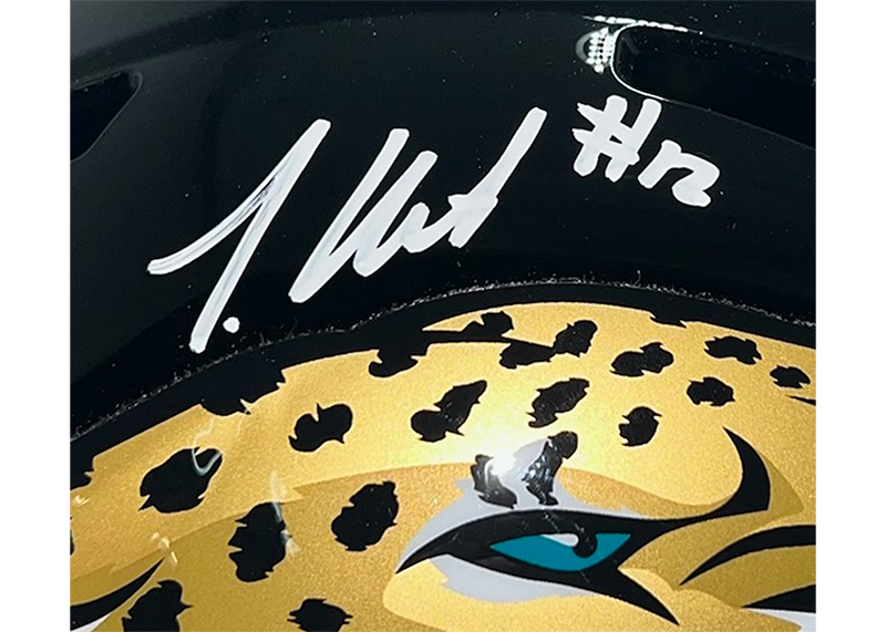 Travis Hunter Signed Jacksonville Jaguars Speed Full-Size Replica Football Helmet (Beckett)