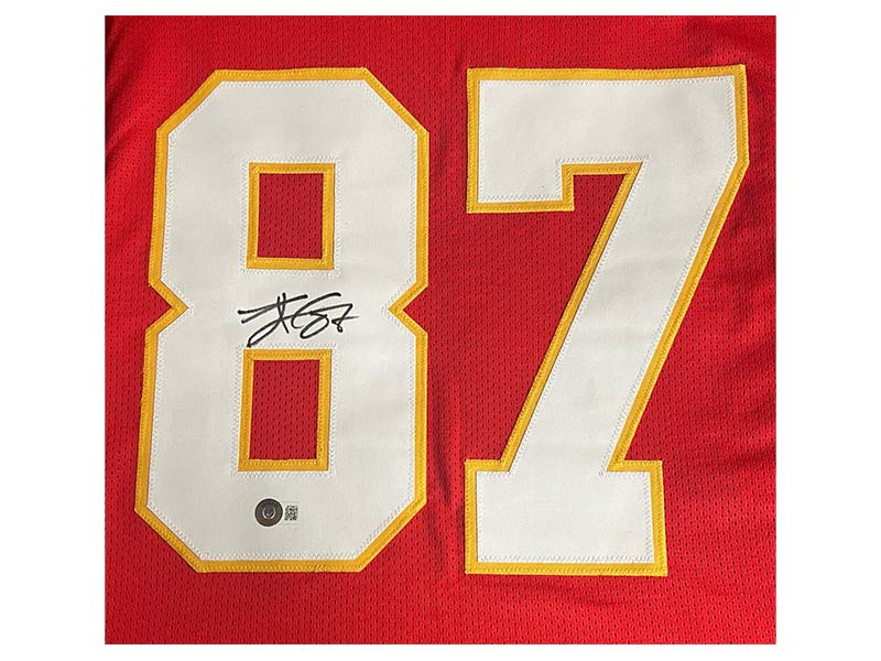 Travis Kelce Autographed Red Custom Football Jersey Beckett