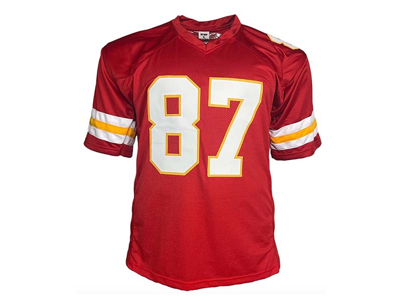 Travis Kelce Autographed Red Custom Football Jersey Beckett