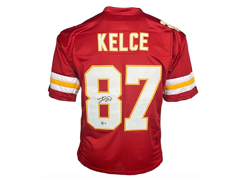 Travis Kelce Autographed Red Custom Football Jersey Beckett