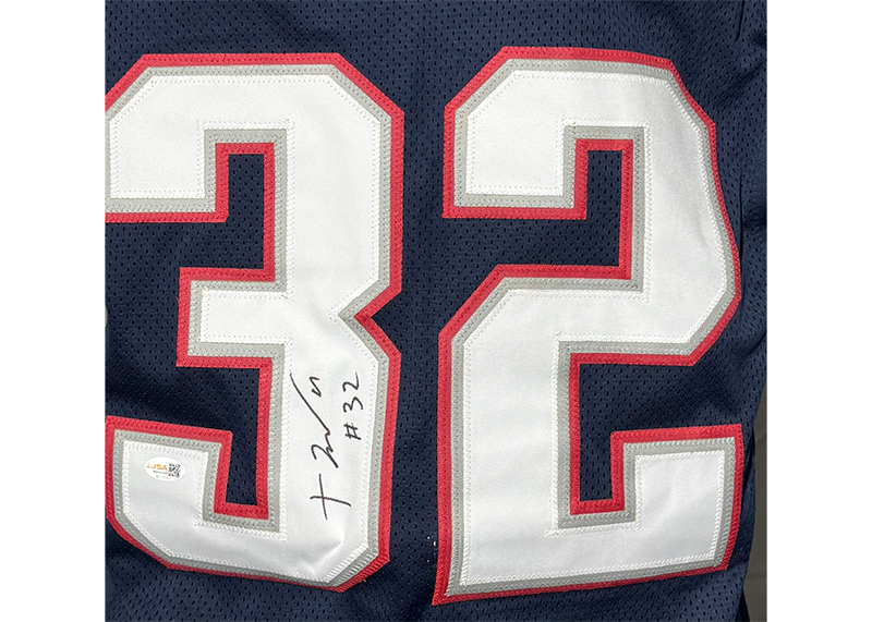 TreVeyon Henderson Signed New England Blue Football Jersey JSA