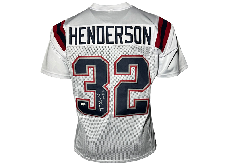 TreVeyon Henderson Signed New England White Football Jersey JSA