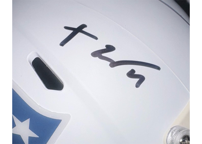Treveyon Henderson Signed New England Patriots Rivalries Mini Helmet JSA