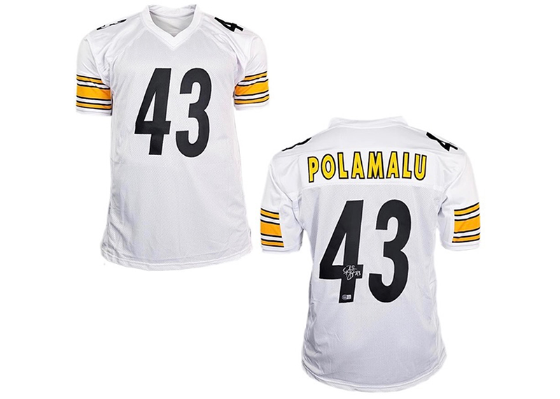 Troy Polamalu Signed Pittsburgh White Football Jersey (Beckett)