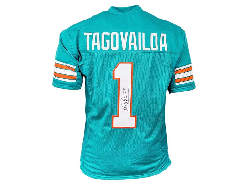 Tua Tagovailoa Signed Custom Teal Football Jersey (JSA) – Golden Autographs