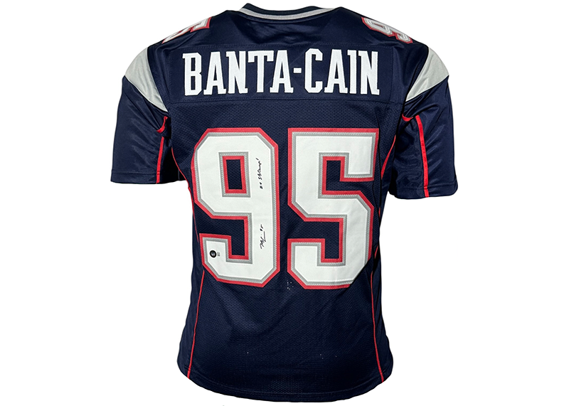 Tully Banta-Cain Signed New England Blue Football Jersey Beckett
