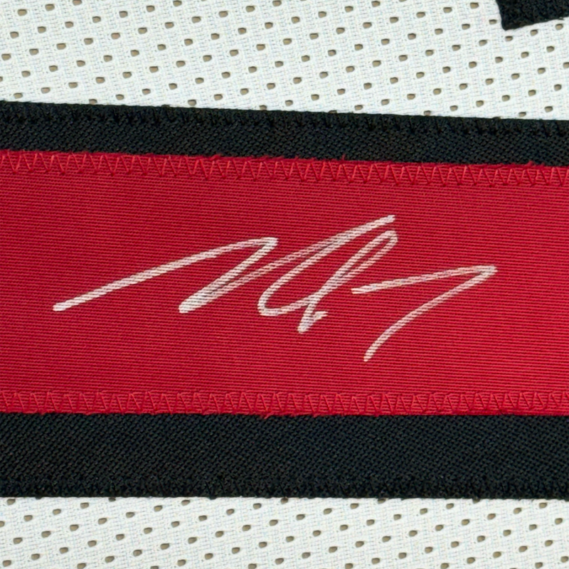 Framed Autographed/Signed Michael Mike Vick 35x39 Atlanta White Football Jersey PSA/DNA COA