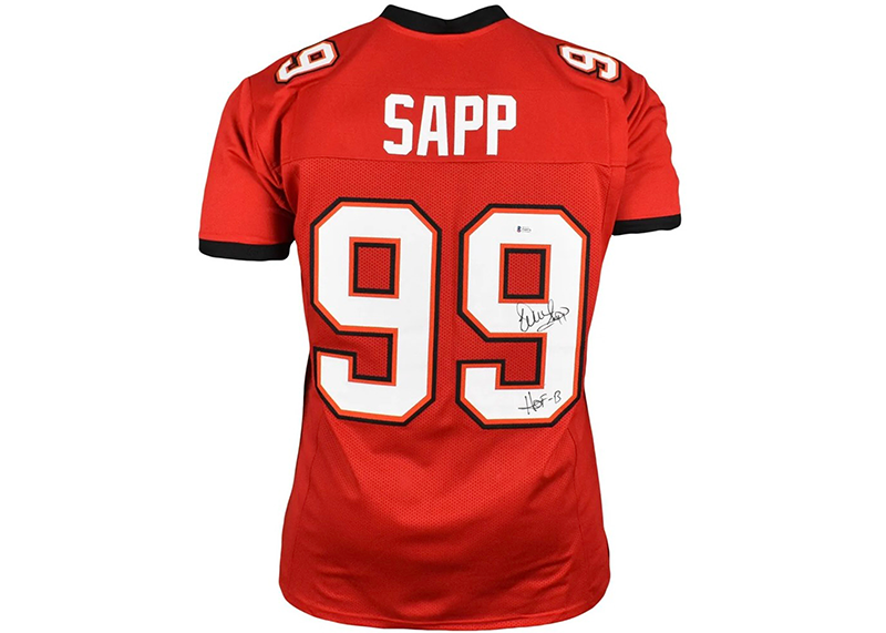 Warren Sapp Signed Tampa Bay HOF 13 Inscription Red Football Jersey Beckett