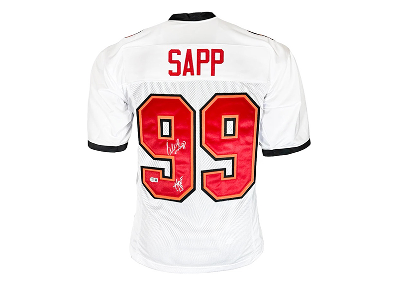 Warren Sapp Signed Tampa Bay HOF 13 Inscription White Football Jersey Beckett