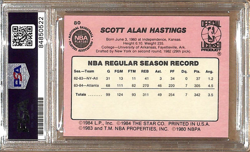1984-85 Star Company #80 Scott Hastings Hawks Signed/Auto Card PSA/DNA 178945