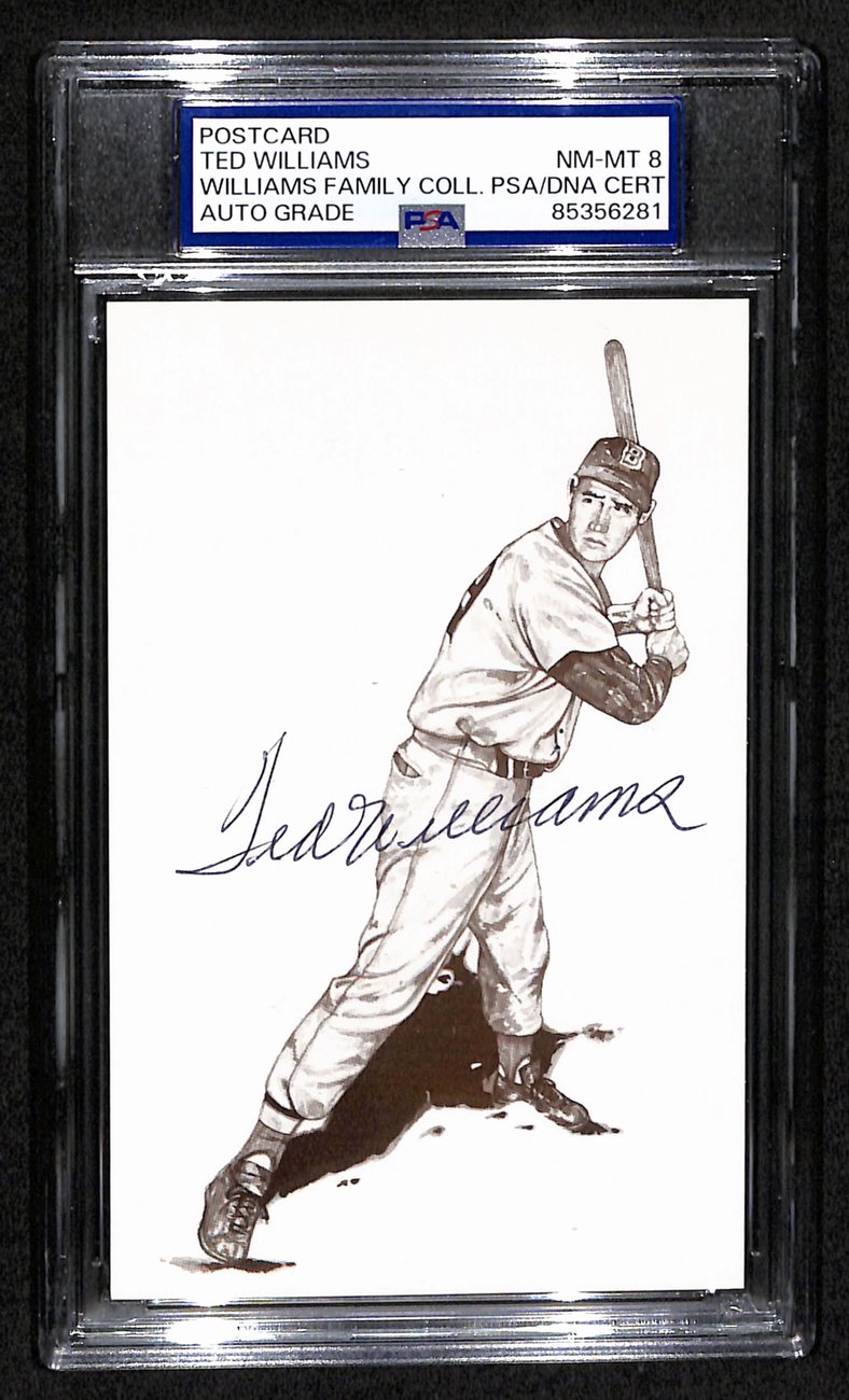 Ted Williams HOF Signed/Auto 5.5x3.5 Postcard Red Sox PSA/DNA NM-MT 8 193206