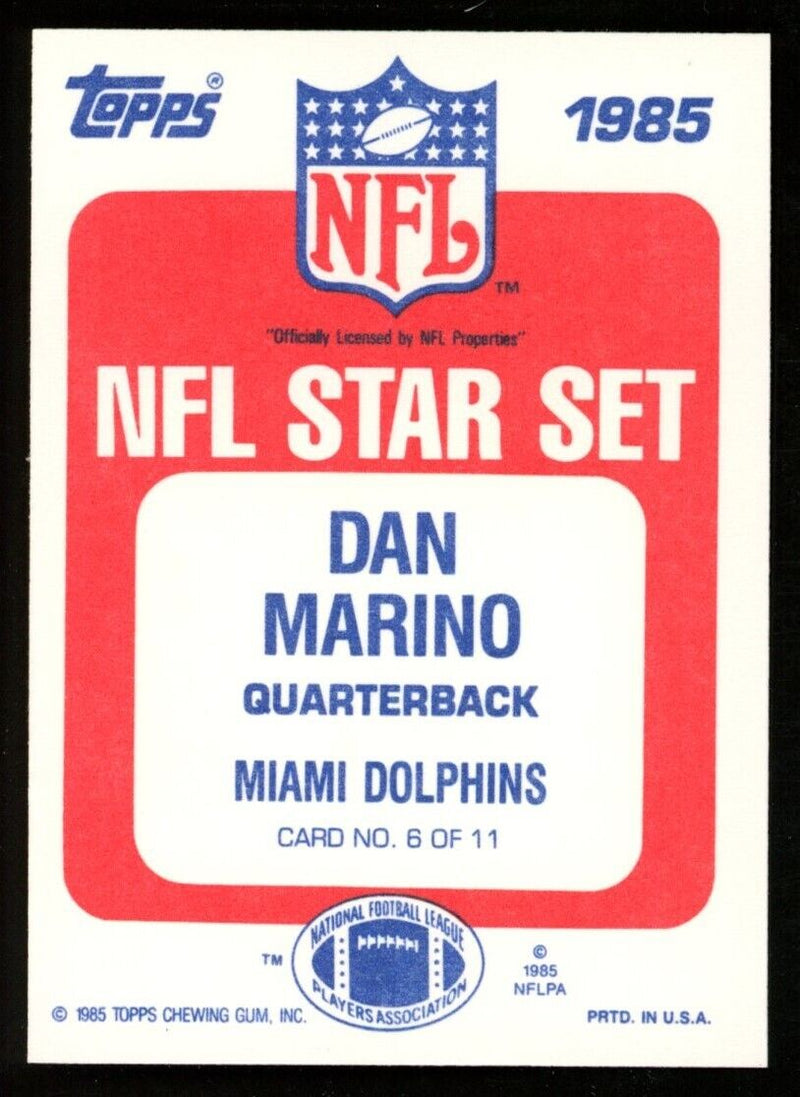 1985 Topps NFL Star Set Dan Marino HOF Card #6 of 11 Miami Dolphins