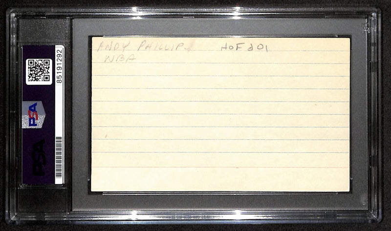 Andy Phillip HOF Signed/Auto 3x5 Index Card Philadelphia Warriors PSA/DNA 188563