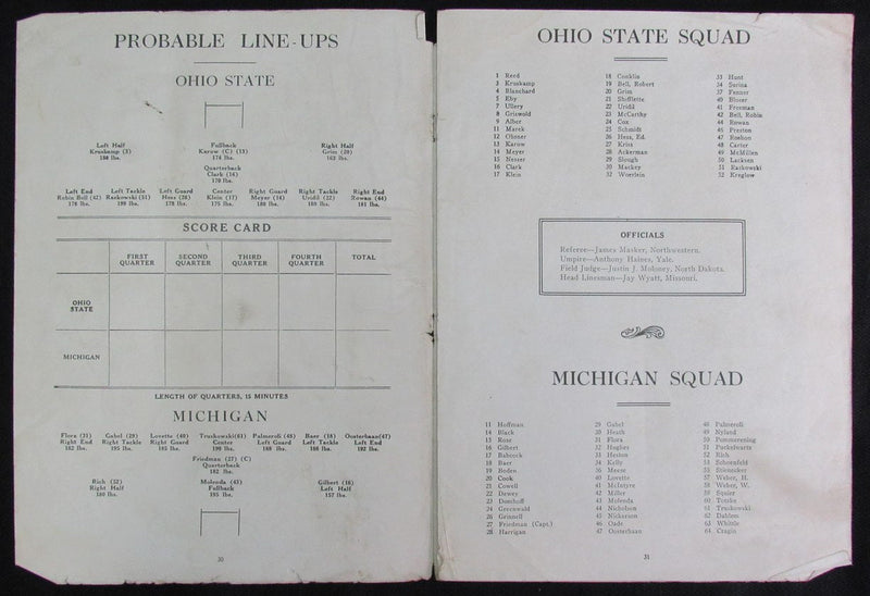 1926 Michigan vs. Ohio State The Game Scorecard 187631