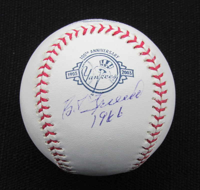 Bob Friend Signed/Auto Yankees 100th OML Baseball JSA Inscr 186676