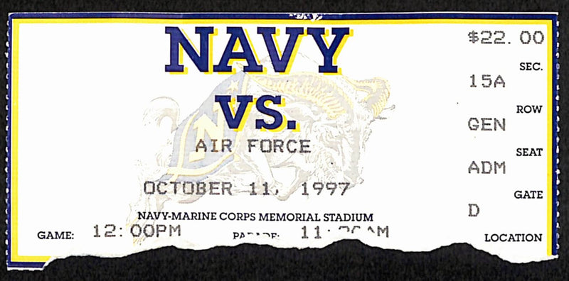 October 11, 1997 Air Force vs. Navy College Football Game Ticket Stub 190211