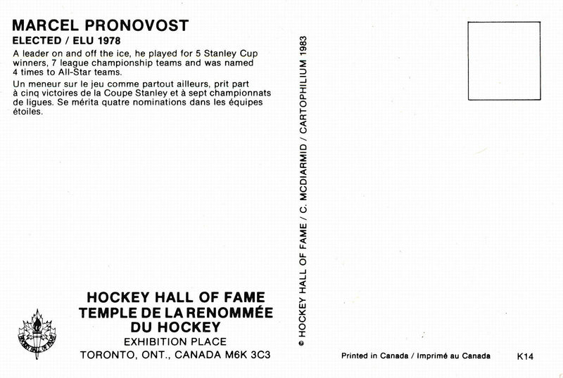 Marcel Pronovost Detroit Red Wings Signed/Autographed Postcard 145338