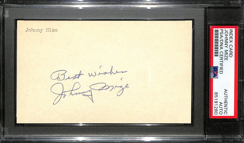 Johnny Mize HOF Signed/Auto 3x5 Index Card New York Yankees PSA/DNA 187223