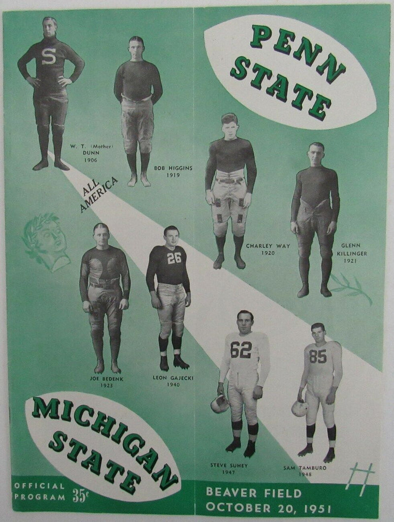 1951 Penn State vs. Michigan State College Football Game Vintage Program 156512