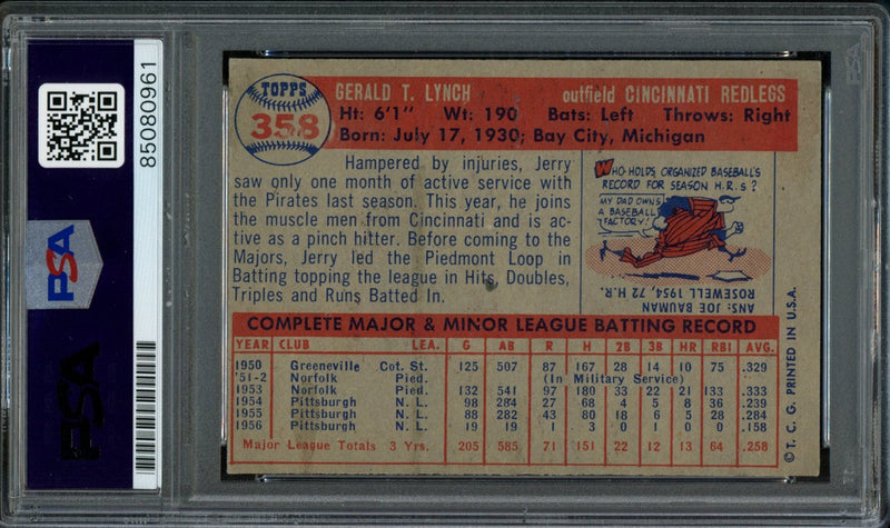 Jerry Lynch Signed 1957 Topps Card #358 Cincinnati Redlegs PSA/DNA 184159