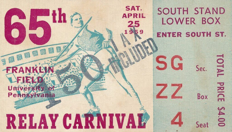 1959 Penn Relays Carnival Ticket Stub Track & Field 144053