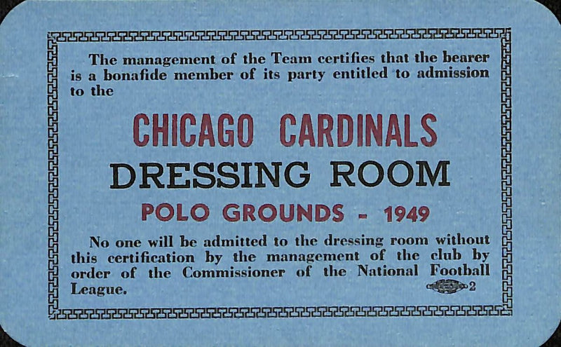 1949 Chicago Cardinals Polo Grounds  4x3 Dressing Room Pass 189476