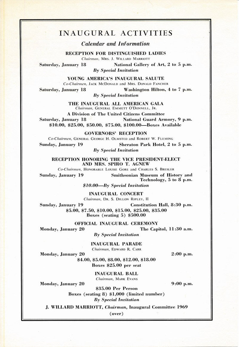 1969 Presidential Inauguration Program & Docs 1/20/1969 Richard Nixon 147382